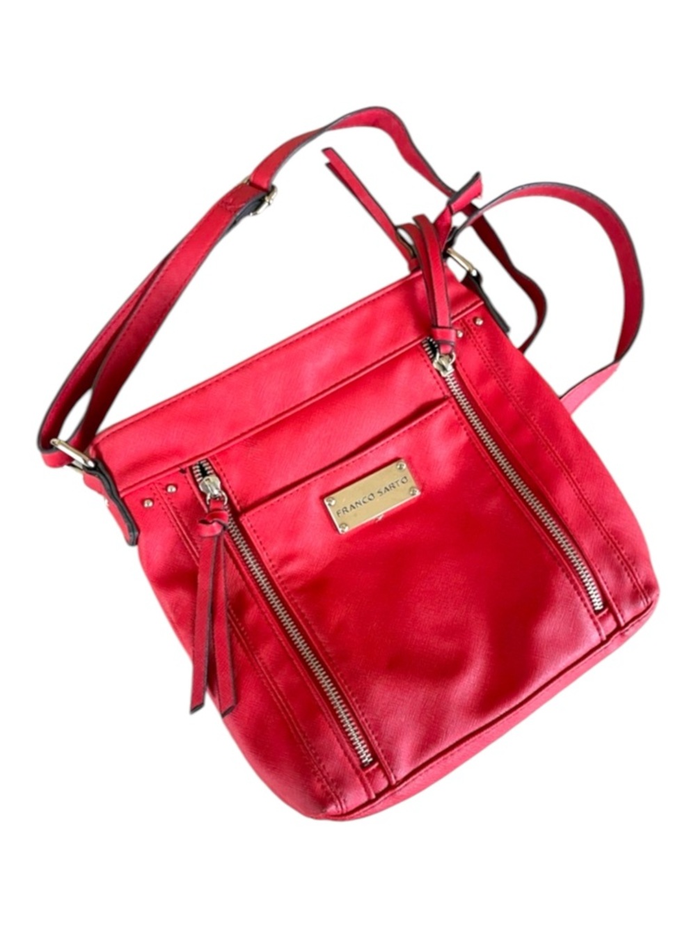 Franco Sarto Red Leather Crossbody with Dual Zip Front